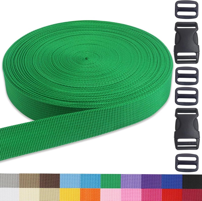 ZHFMLY Green Webbing Straps 1 Inch-Durable Polypropylene Straps with Buckles,20 Yards Strapping for Tie-Downs, Camping, Climbing, Outdoor & Indoor Crafting, DIY Bags, Lawn Chair Replacement, and Seat Belts - Image 1